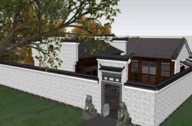 Sketchup别墅模型|住宅别墅院落，中式风格-BIM建筑网