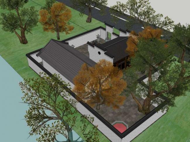 Sketchup别墅模型|住宅别墅院落，中式风格