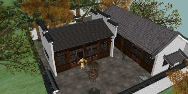 Sketchup别墅模型|住宅别墅院落，中式风格