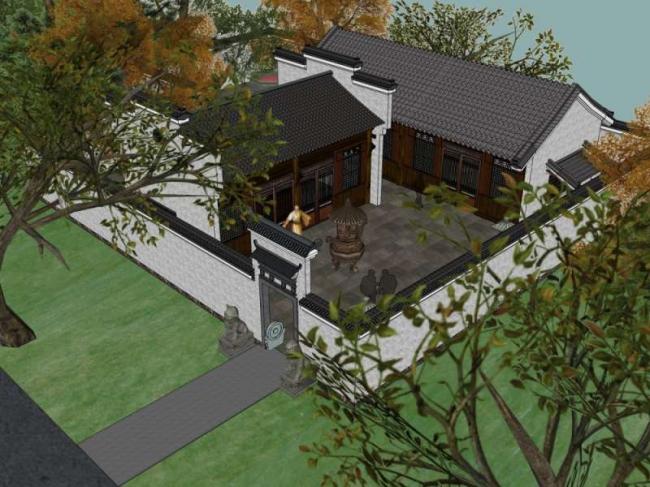 Sketchup别墅模型|住宅别墅院落，中式风格