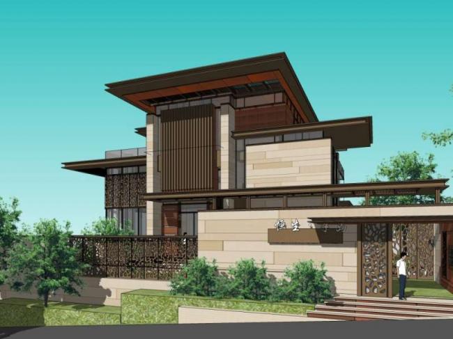 Sketchup别墅模型|独栋别墅，现代中式风格