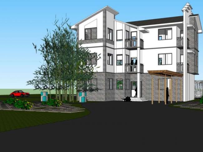 Sketchup别墅模型|多层徽派别墅住宅，中式风格