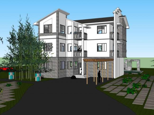 Sketchup别墅模型|多层徽派别墅住宅，中式风格