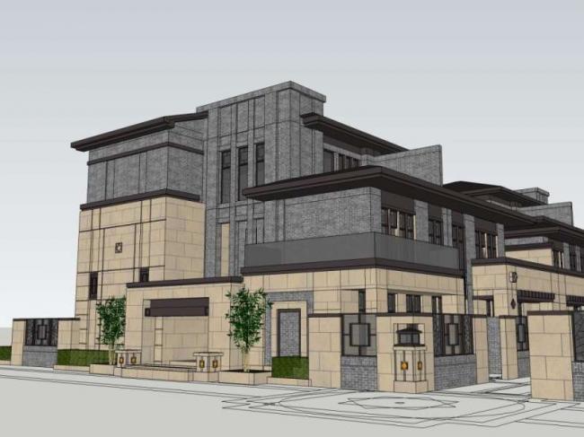 Sketchup别墅模型|叠拼别墅，现代中式风格