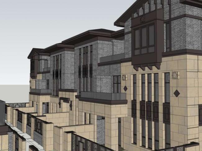 Sketchup别墅模型|叠拼别墅，现代中式风格