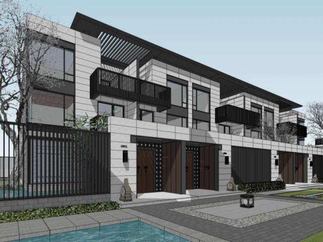 Sketchup别墅模型|联排别墅，现代中式风格