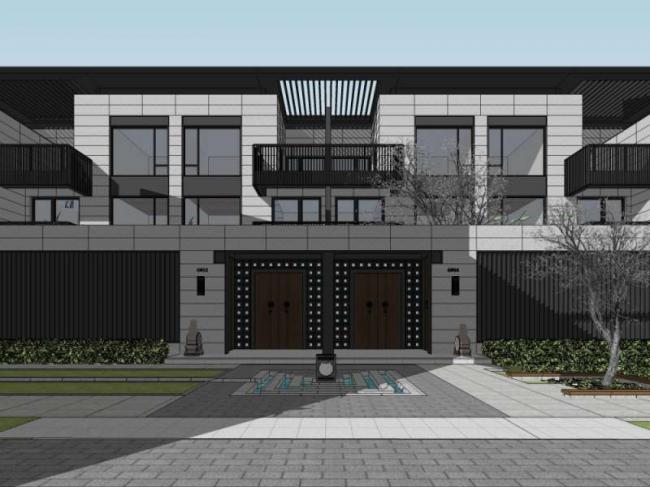 Sketchup别墅模型|联排别墅，现代中式风格
