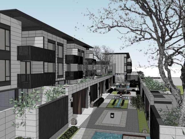 Sketchup别墅模型|联排别墅，现代中式风格