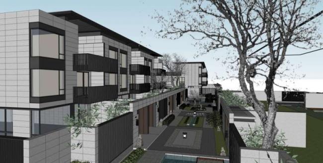 Sketchup别墅模型|联排别墅，现代中式风格