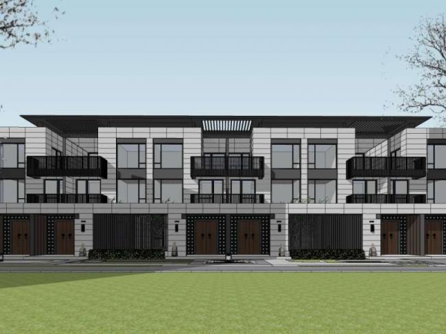 Sketchup别墅模型|联排别墅，现代中式风格