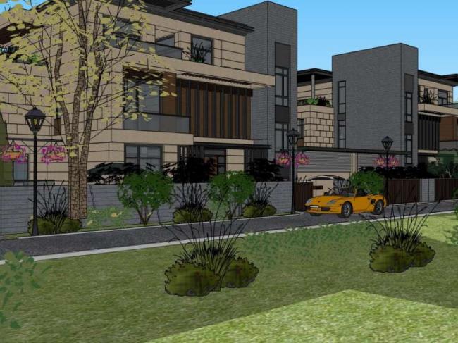 Sketchup别墅模型|双拼别墅，古典风格