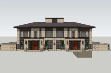 Sketchup别墅模型|双拼别墅，古典风格-BIM建筑网