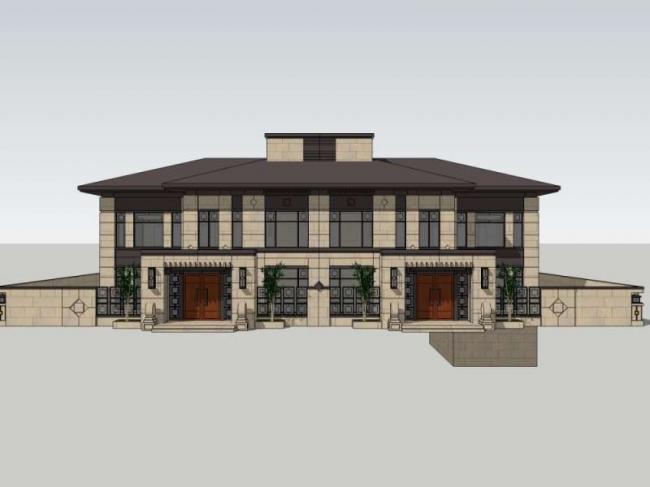 Sketchup别墅模型|双拼别墅，古典风格