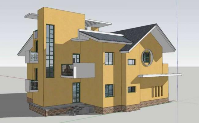 Sketchup别墅模型|多层坡顶别墅，古典风格