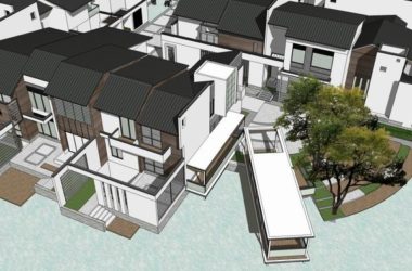 Sketchup别墅模型|双拼度假别墅群，中式风格-BIM建筑网