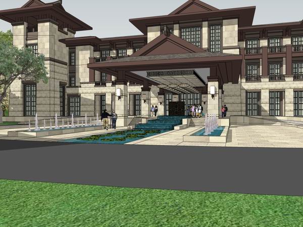 Sketchup别墅模型|独栋别墅，东南亚古典风格