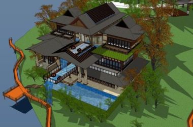 Sketchup别墅模型|独栋别墅，东南亚风格-BIM建筑网
