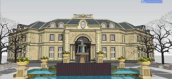 Sketchup别墅模型|独栋别墅，欧式古典风格