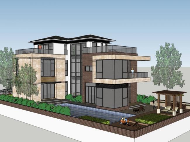 Sketchup别墅模型|叠拼别墅，现代风格