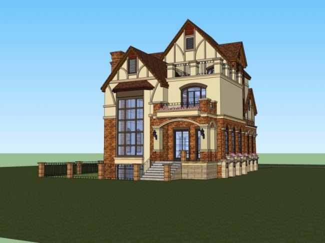 Sketchup别墅模型|叠拼别墅，古典风格
