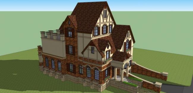 Sketchup别墅模型|叠拼别墅，古典风格