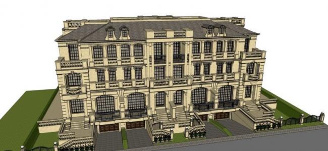 Sketchup别墅模型|叠拼别墅，法式风格，古典风格