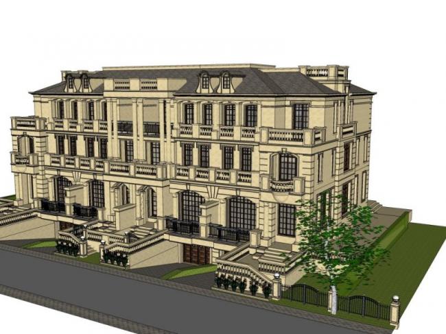 Sketchup别墅模型|叠拼别墅，法式风格，古典风格
