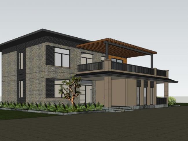 Sketchup别墅模型|独栋别墅，现代中式风格