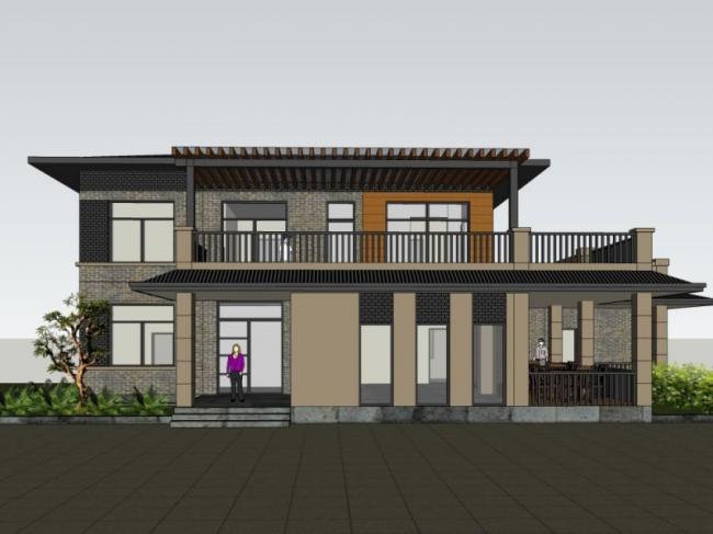 Sketchup别墅模型|独栋别墅，现代中式风格