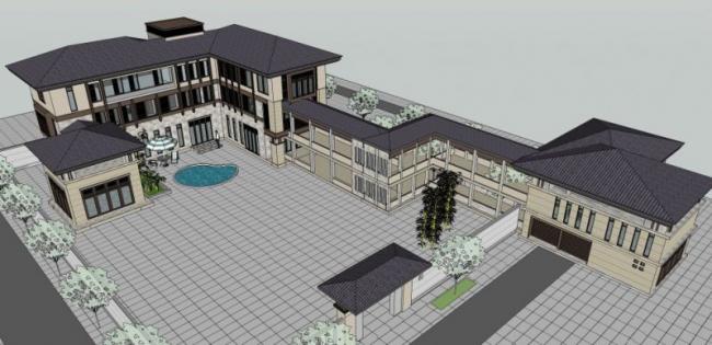 Sketchup别墅模型|联排别墅，现代中式风格