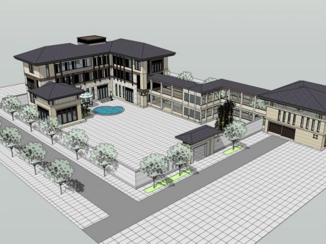 Sketchup别墅模型|联排别墅，现代中式风格