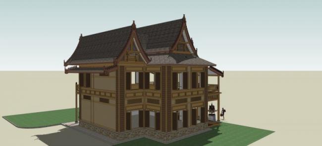 Sketchup别墅模型|独栋别墅，古典风格