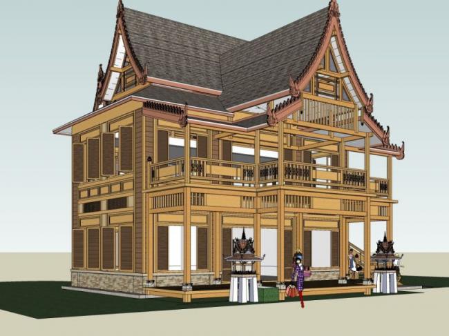 Sketchup别墅模型|独栋别墅，古典风格