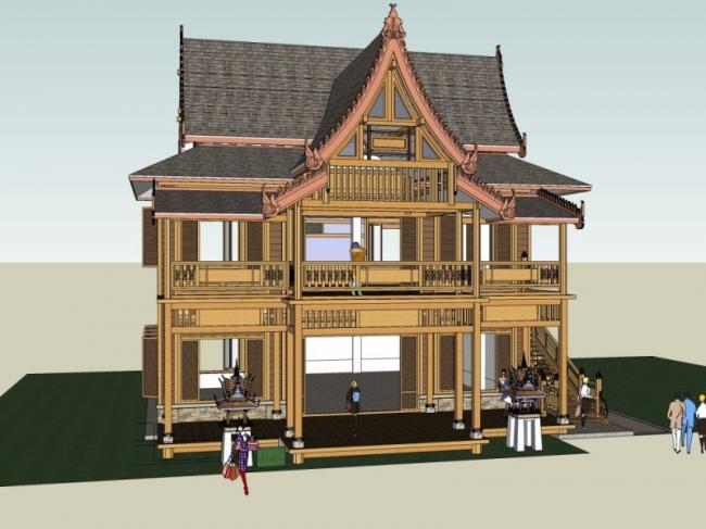 Sketchup别墅模型|独栋别墅，古典风格