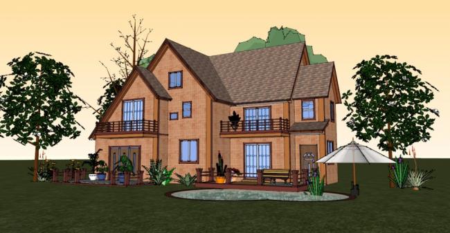 Sketchup别墅模型|独栋别墅，古典风格