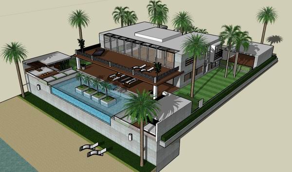 Sketchup别墅模型|独栋热带别墅，现代风格