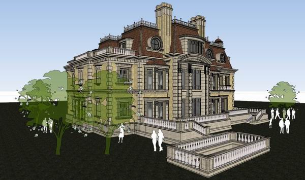 Sketchup别墅模型|独栋别墅，古典风格