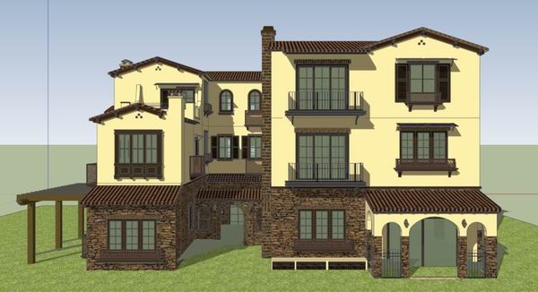 Sketchup别墅模型|双拼别墅，古典风格
