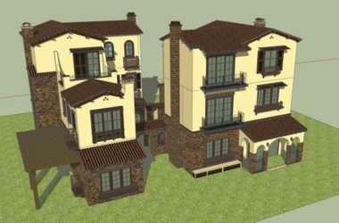 Sketchup别墅模型|双拼别墅，古典风格-BIM建筑网