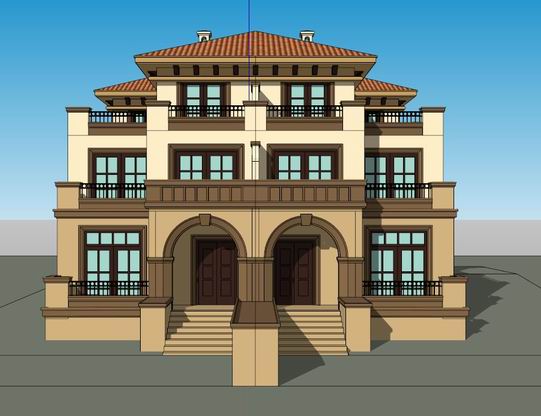 Sketchup别墅模型|双拼别墅，古典风格