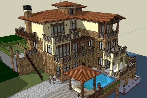 Sketchup别墅模型|独栋别墅，古典风格