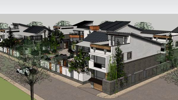 Sketchup别墅模型|别墅群，古典风格