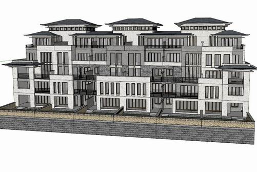 Sketchup别墅模型|叠拼双拼别墅，古典风格