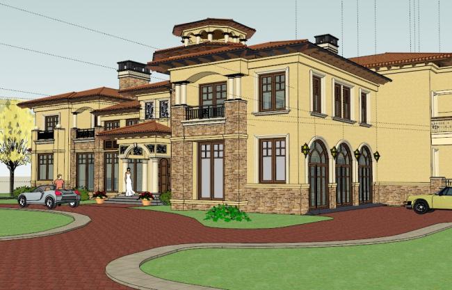 Sketchup别墅模型|叠拼别墅，古典风格