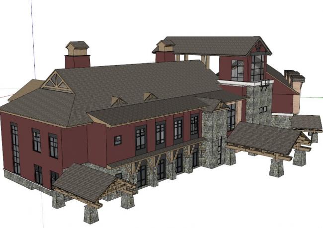 Sketchup别墅模型|双拼别墅，古典风格