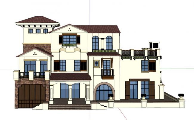 Sketchup别墅模型|独栋别墅，古典风格