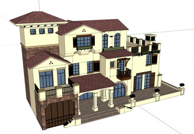 Sketchup别墅模型|独栋别墅，古典风格