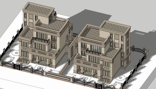 Sketchup别墅模型|多层独栋别墅，现代风格