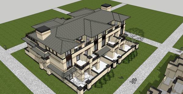 Sketchup别墅模型|双拼别墅，古典风格