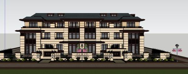 Sketchup别墅模型|联排别墅，古典风格